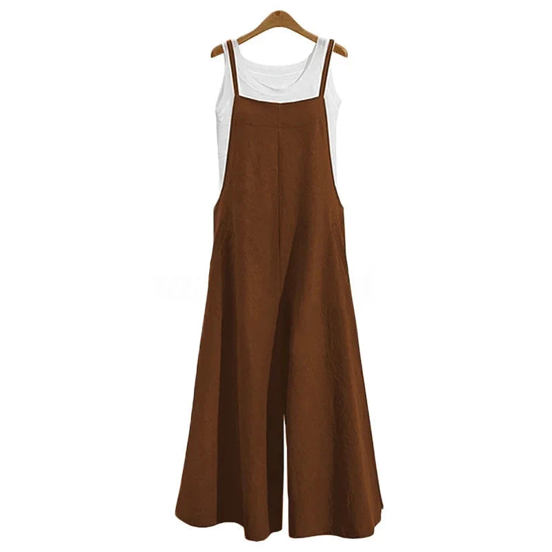 Women Straps Jumpsuit Summer Solid Color Wide Leg Pants Dungaree Bib Overalls Casual Loose Sleeveless Cotton Linen Jumpsuits 5Xl Viralgem Store