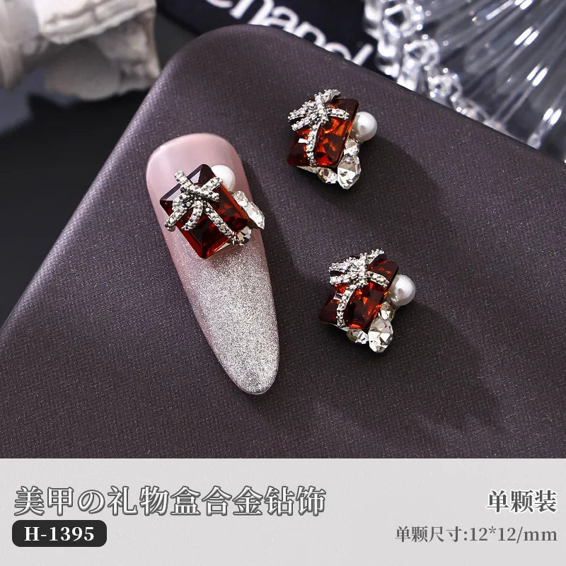 5PCS Luxury Sparkle Gift Box Pile Diamonds Crystal Love Alloy X Butterfly Pearl Nail Art Rhinestones Decorations Manicure Charms Viralgem Store
