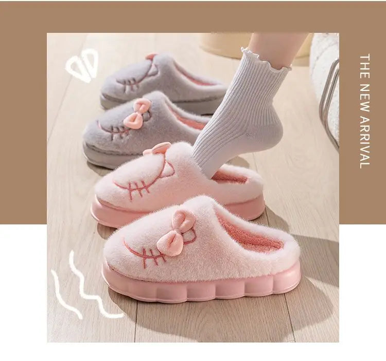 8 cm High platform fur slippers women's winter fluffy ear home shoes woman white bunny rabbit slippers woman house clog shoes