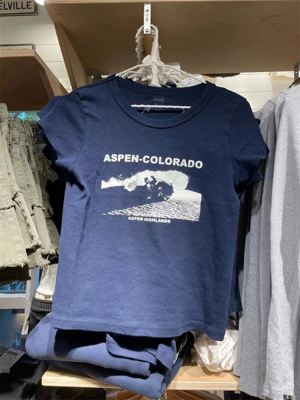 Women Vintage T-shirt 2023 Ladies Casual Blue Pure Cotton Comfortable Print Round-neck Fashion T-shirt For Women's Shirts