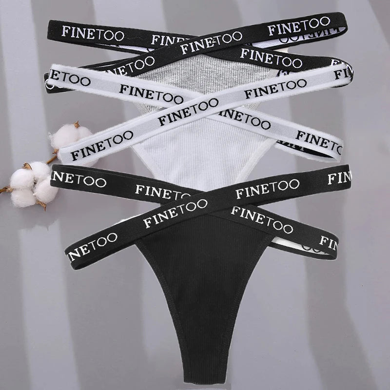 3PCS/Set Cross Strap G-String Cotton Panties Women Sexy High Waist Women's Panties FINETOO Letter Waisted Panty Lingerie M-XL