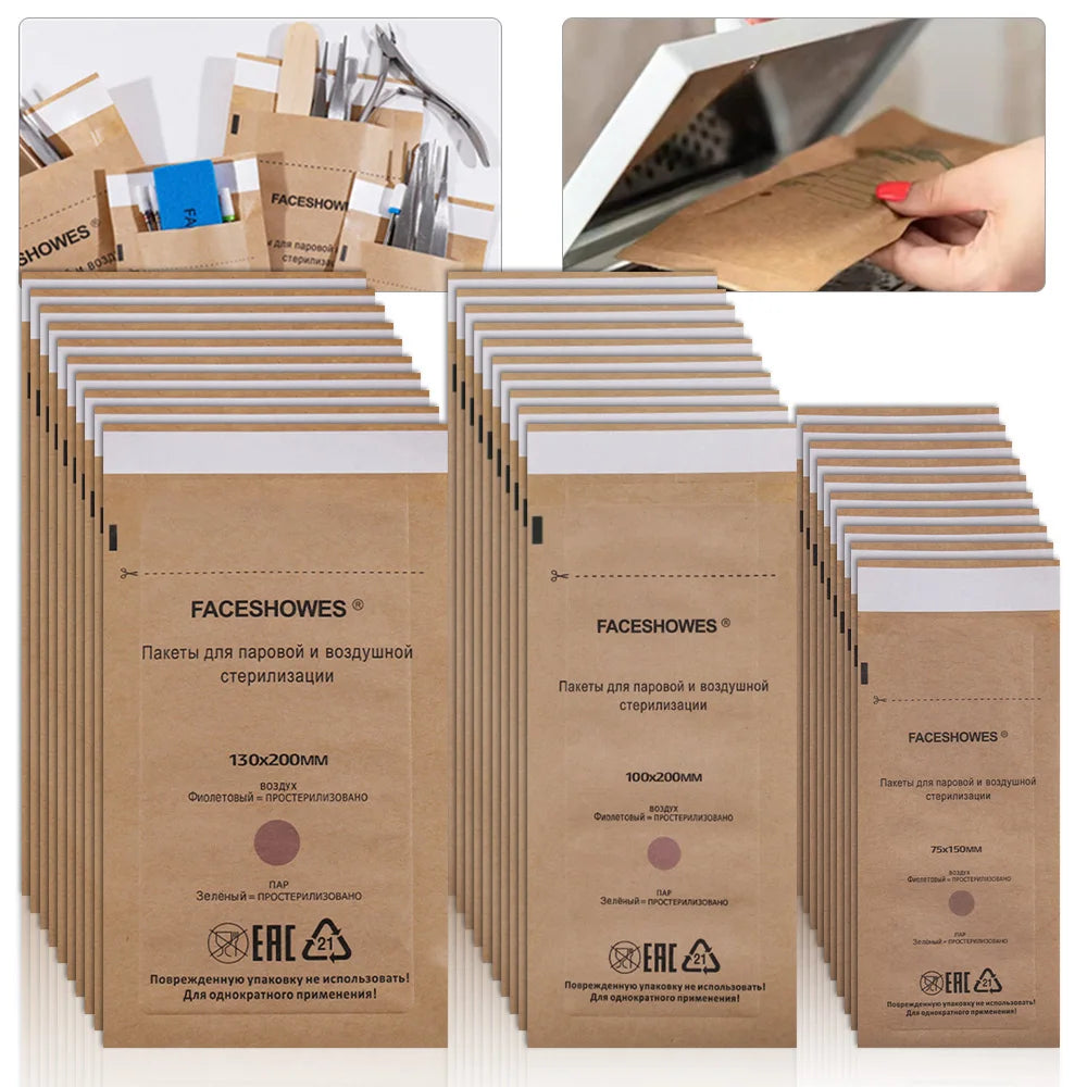 100/50/20PCS Disposable Nail Disinfection Kraft Bag Manicure Pouch Nail Gel Equipment Clean Sterilization Bags Tattoo Accessory