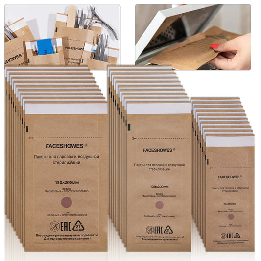 100/50/20PCS Disposable Nail Disinfection Kraft Bag Manicure Pouch Nail Gel Equipment Clean Sterilization Bags Tattoo Accessory