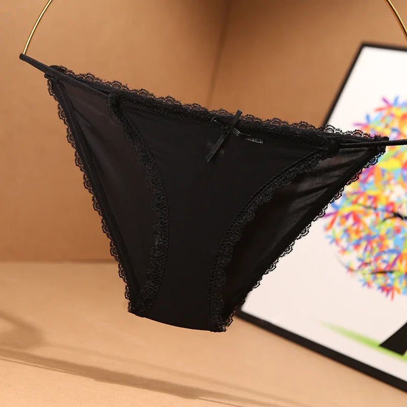 3 Articles Solid Cute Lace Bow Knot Semi Sheer Briefs Comfy Breathable Stretchy Intimates Panties Women's Lingerie  Underwear Viralgem Store