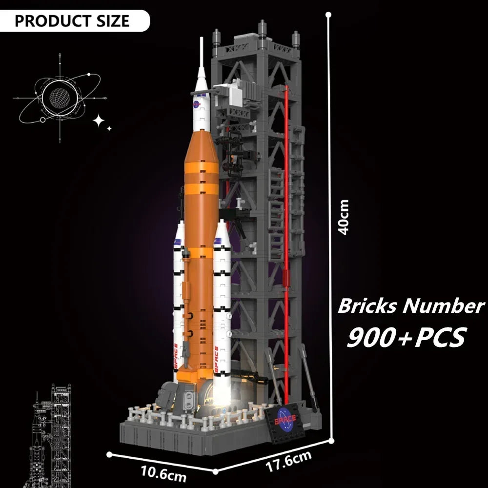 900PCS NASAS Artemis Space Launch System Tower Spaceship Space Rocket Display Model Building Blocks Bricks Toy Gift