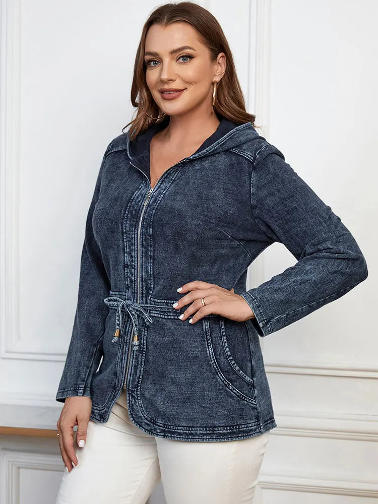 Women's plus Size Casual Denim Jacket Loose Fit Classic Style Button Detailing Long Sleeve Blue Outerwear