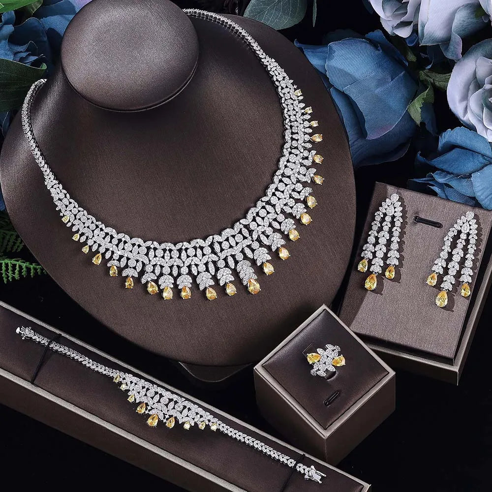 2024 Hot selling 4-piece Bride Wedding Jewelry Set with Cubic Zirconia Dubai Luxury Jewelry Set Viralgem Store