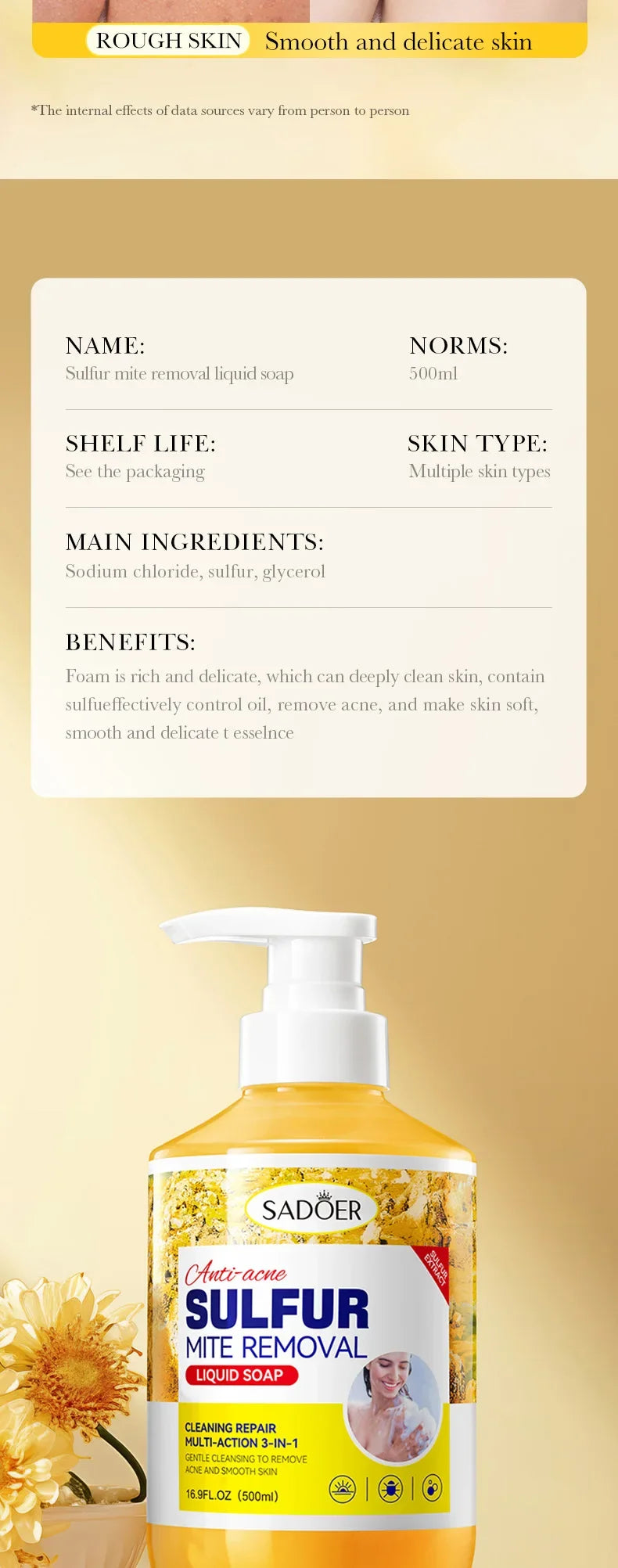 500ml Deep Cleansing Sulfur Mite Removal Body Wash Oil Control Shower Gel  Bath and Body Cleansers