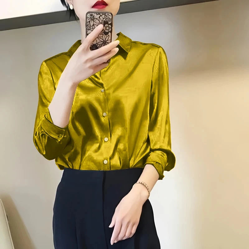 All-match Satin Finish Shirts And Blouses Women Clothing Casual Top OL Long Sleeve Button Elegant Shirts French Solid Blouses Viralgem Store