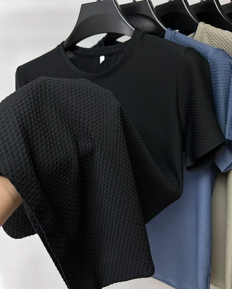 Summer Ice Silk High-End Solid Color High Quality Short Sleeve T Shirts Men's Breathable Fashion T-Shirt Male Brand Clothes 4XL