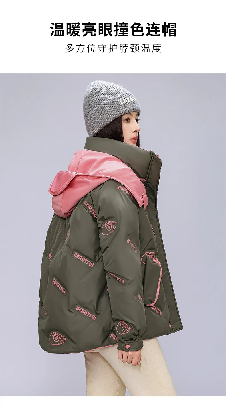 Women Pink Gothic Hoodies Parka 90s Vintage Jacket Overcoat Warm Thicken Coat Harajuku Padded Jacket Clothes Winter Autumn 2024