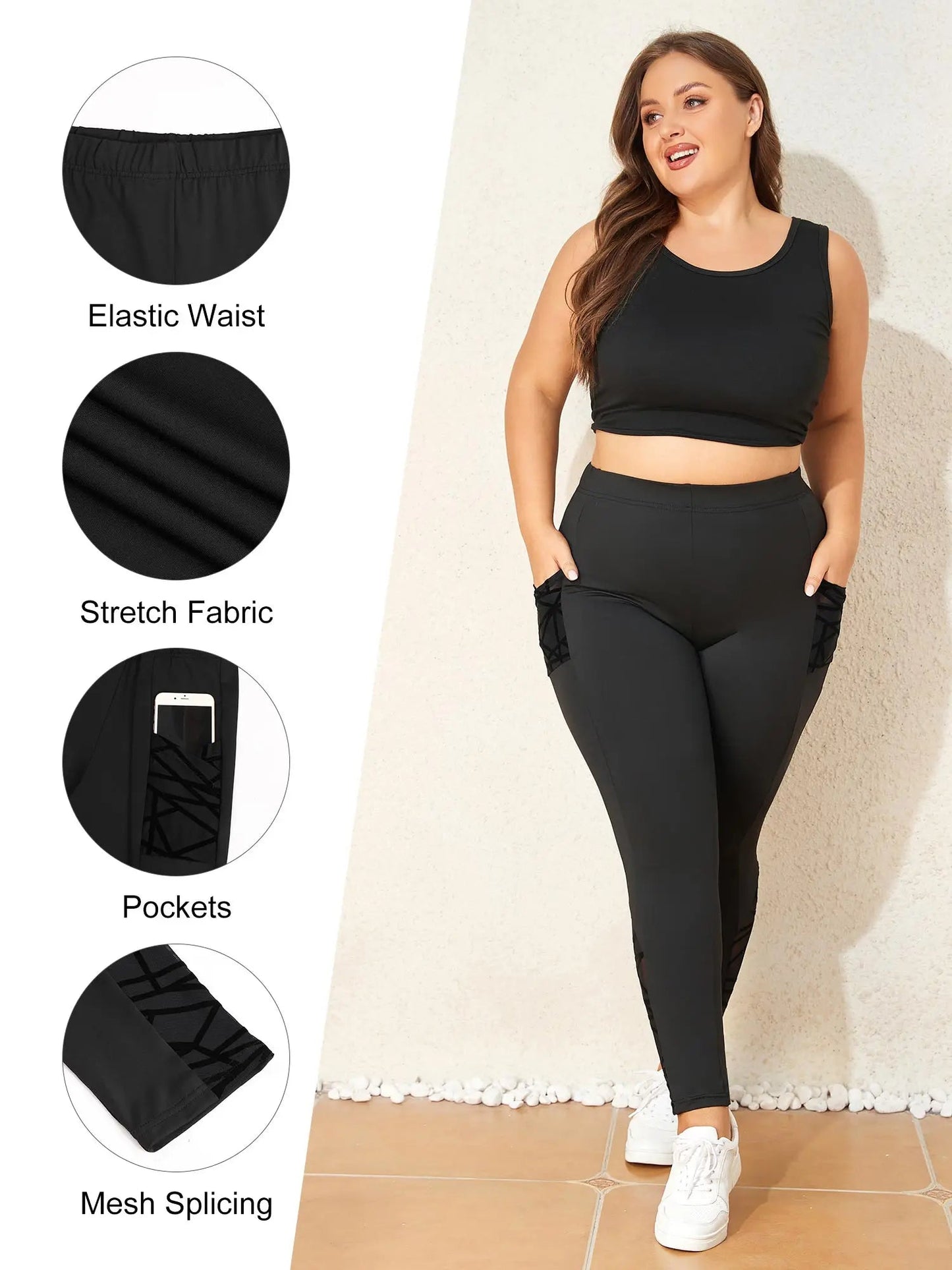 Women's Slim Pants Tights Plus Size High Strecth flocking Mesh patchwork Pockets Sport Leggings Fitness Hip Lifting Trousers 6XL Viralgem Store
