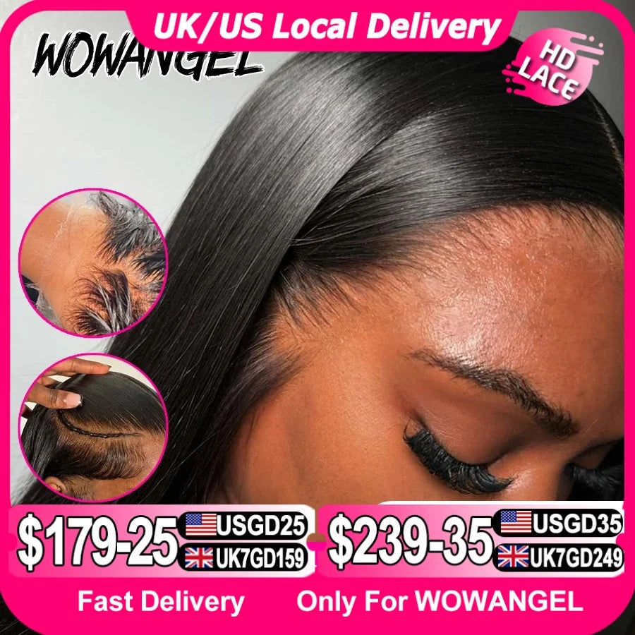 WowAngel 250% Upgraded 13x6 HD Lace Full Frontal Wigs Glueless Straight Human Hair Wigs Pre Plucked Natural Scalp Brazilian Hair Viralgem Store