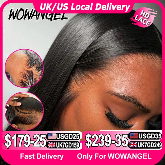 WowAngel 250% Upgraded 13x6 HD Lace Full Frontal Wigs Glueless Straight Human Hair Wigs Pre Plucked Natural Scalp Brazilian Hair Viralgem Store