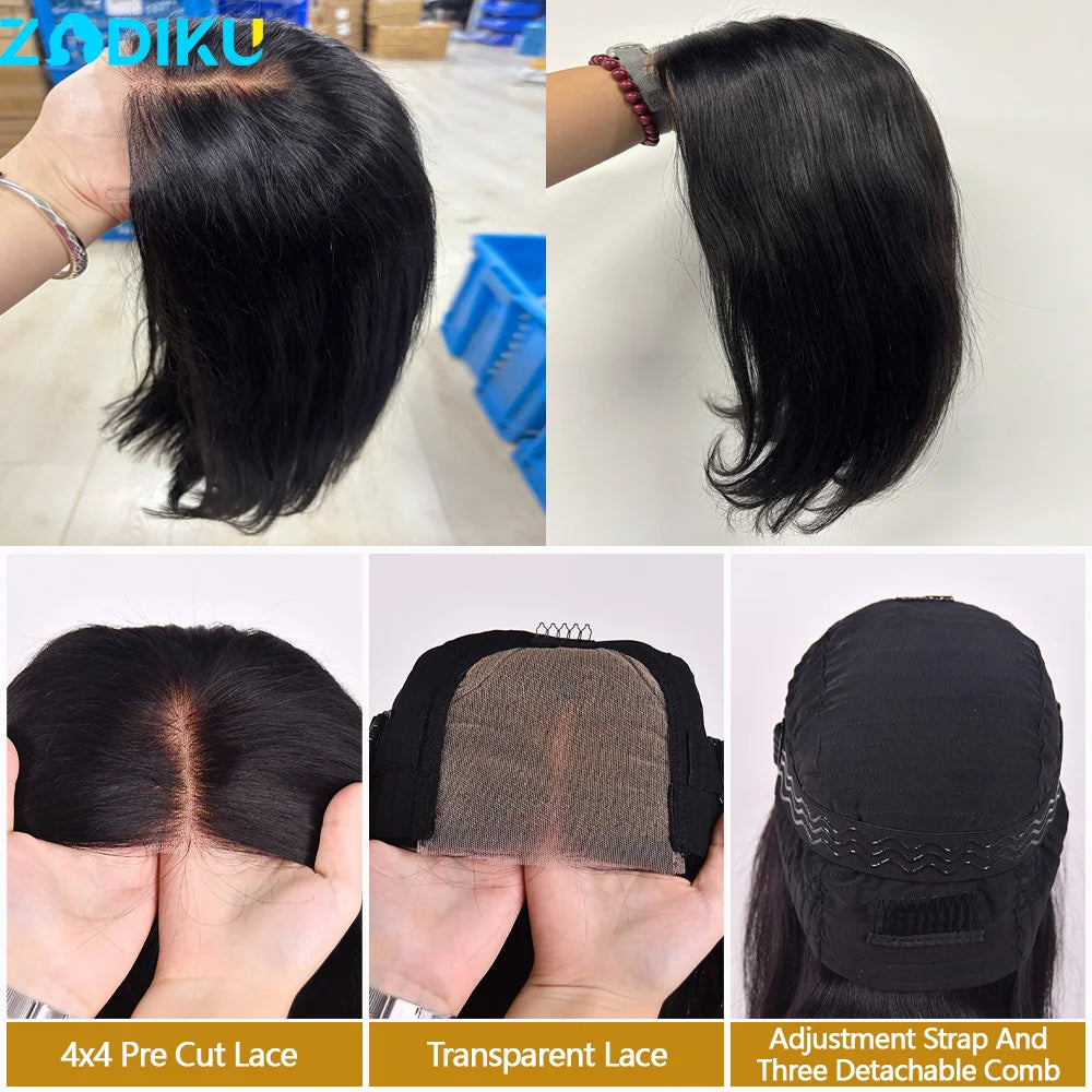 ZIDIKU 10-16inch Glueless Wigs Human Hair Straight Human Hair Bob Wig 100 Human Hair 4x4 Lace Black Wigs On Clearance Sale Wowan Viralgem Store