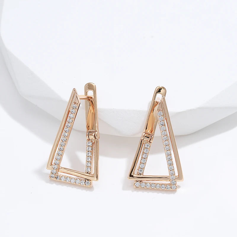 SYOUJYO Triangle Geometry 585 Rose Gold Color Earrings For Women Trendy Natural Zircon Fine Jewelry One Touch English Earrings