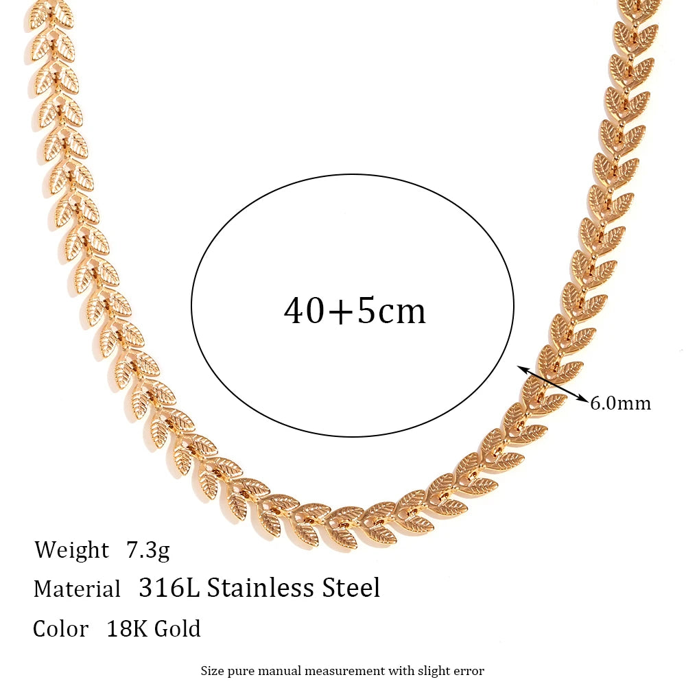 Stainless Steel 18K Gold Plated Waterproof Steric Leaf Chain Necklace Bracelets Anklets Jewelry Set Golden Jewelry For Women