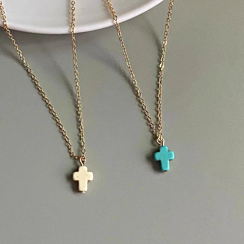 Tiny Cross Neckace for Women Fashion Blue White Color Pendant Fashion Choker Necklace Gift for Firend Wholesale Collar Jewelry