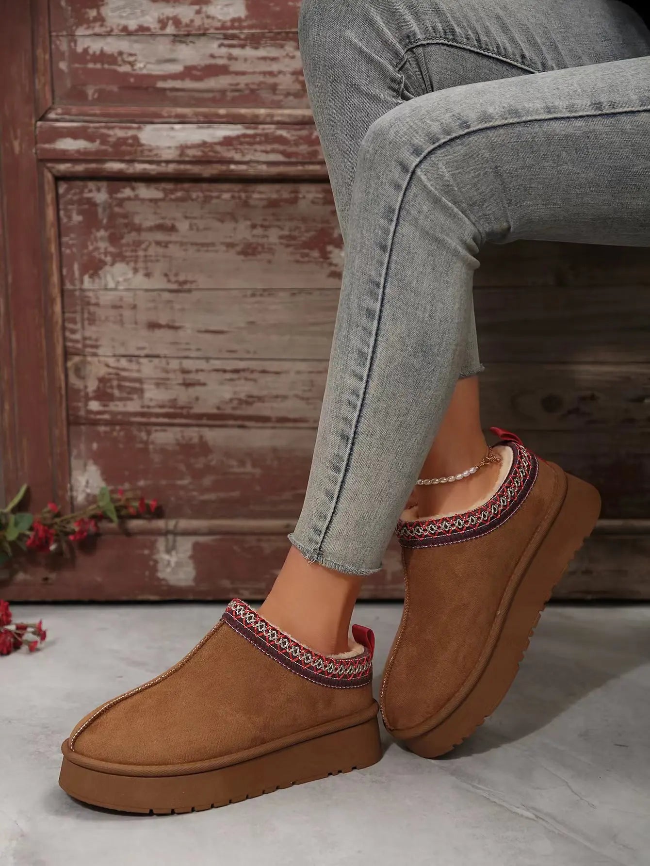 2024 New Women's Wool Slippers Warm Platform Wool Slipperswomen Slippers   Women  Sheepskin Slippers Women Shoes