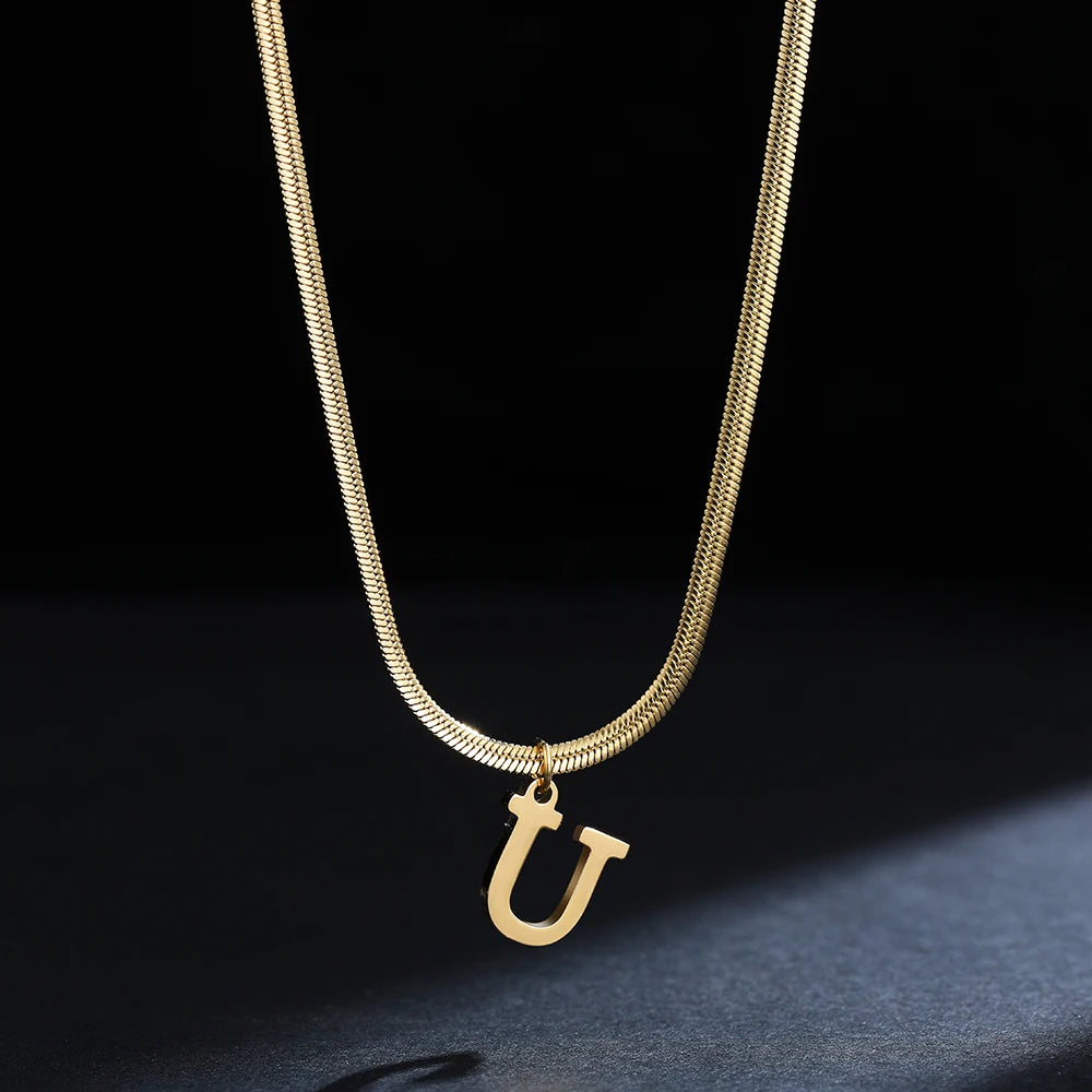 A-Z Alphabet Gold Plated Stainless Steel Pendant Necklace for Women Snake Chain Initial Letter Clavicle Necklaces Collar Jewelry Viralgem Store