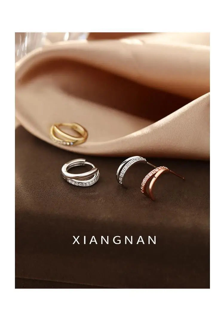 925 Sterling Silver hoop Earrings Temperament Simple Inlaid Zircon for Women Wedding Jewelry Accessories