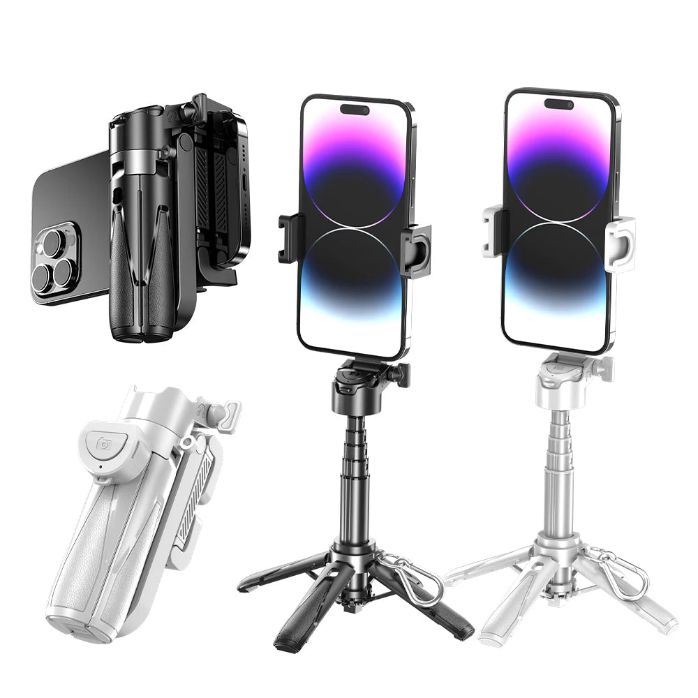 2025 New Handheld Selfie Stick Tripod Stand Foldable Phone Holder With Bluetooth Remote Portable Keychain for iPhone Smartphone