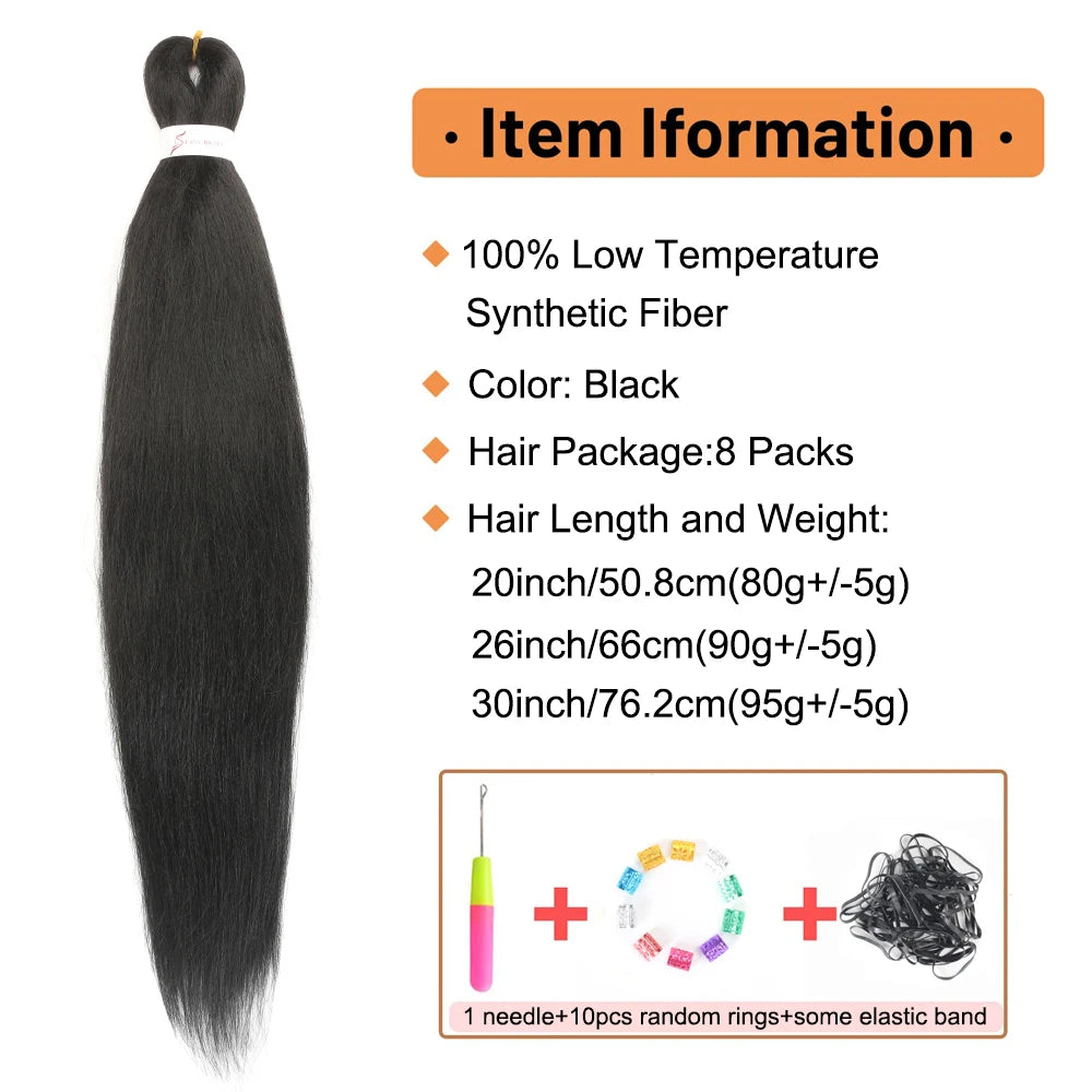 8 Packs Pre Stretched Braiding Hair 30in/26in/20in Xpression Braids Extensions Black Color Synthetic Expression Hair for Braids