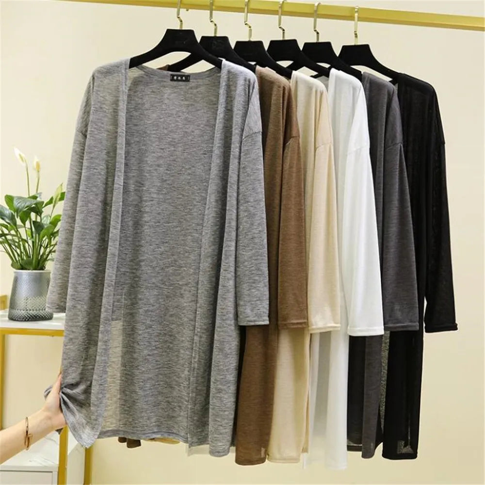 Spring Summer Cardigan Casual Night Dress Women New Long Sleeve Ice Silk Home Wear Loose Shirt Sun Protection Clothing ZY6583
