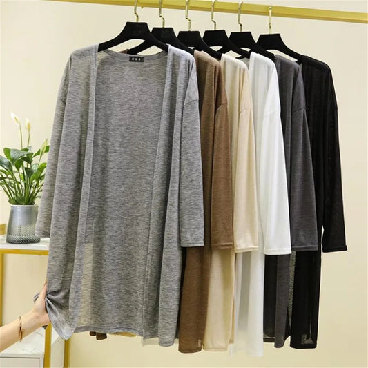 Spring Summer Cardigan Casual Night Dress Women New Long Sleeve Ice Silk Home Wear Loose Shirt Sun Protection Clothing ZY6583