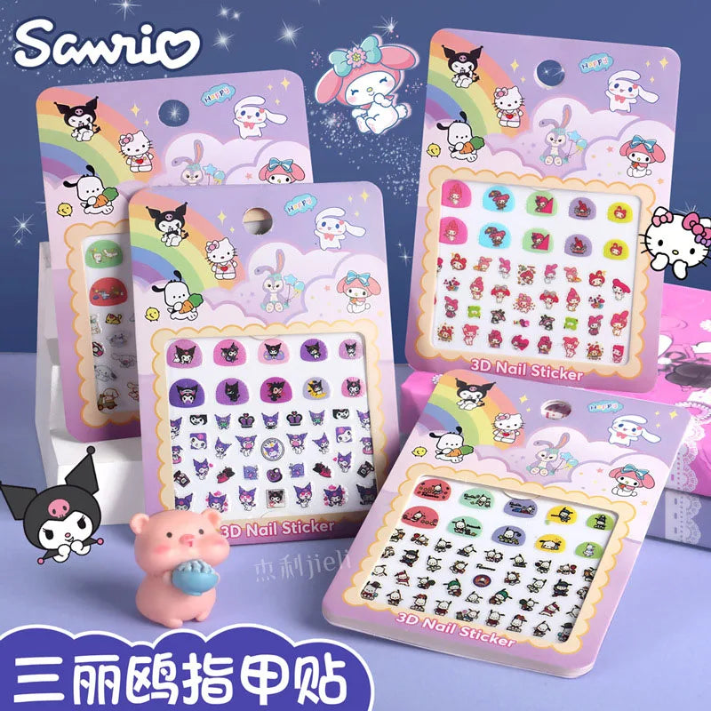 5pcs/set Children Cartoon Luminous Nail Stickers Sanrio Hello Kitty Melody Kuromi Glow In The Dark Adhesive Slider Manicure Deca