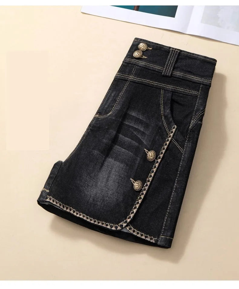 Stretch Denim Shorts Women's New Summer Thin Korean High Waist Straight Tube A-line Hot Pants Black Blue Casual Female Shorts Viralgem Store