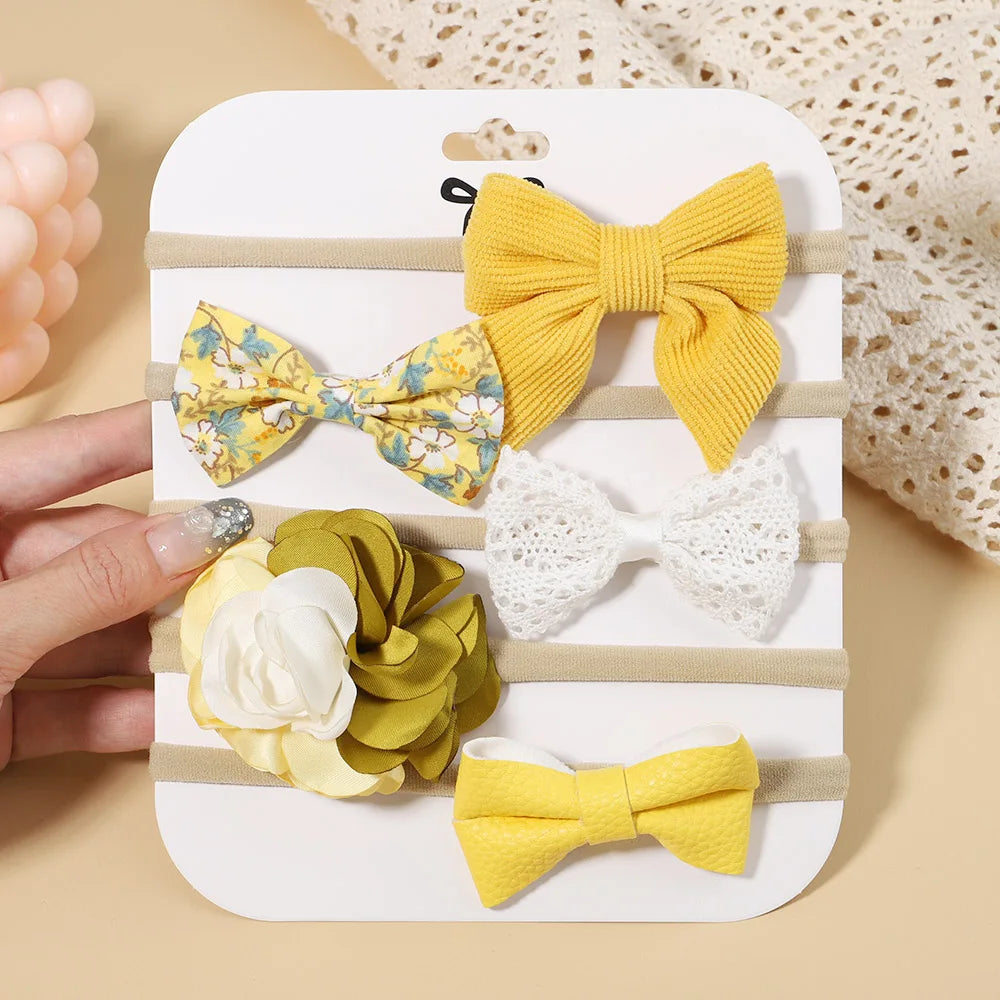 5Pcs/Set Baby Flower Bows Headband for Girls Children Elastic Hair Bands New Born Hairband Soft Toddler Cute Hair Accessories