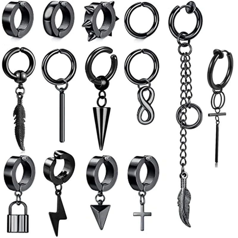 14 Pieces/1 Piece Clip Earrings Boy Kpop Earrings Set Chain Drop Earrings For Men And Women Huggie Hinged Hoop Drop Earrings Viralgem Store