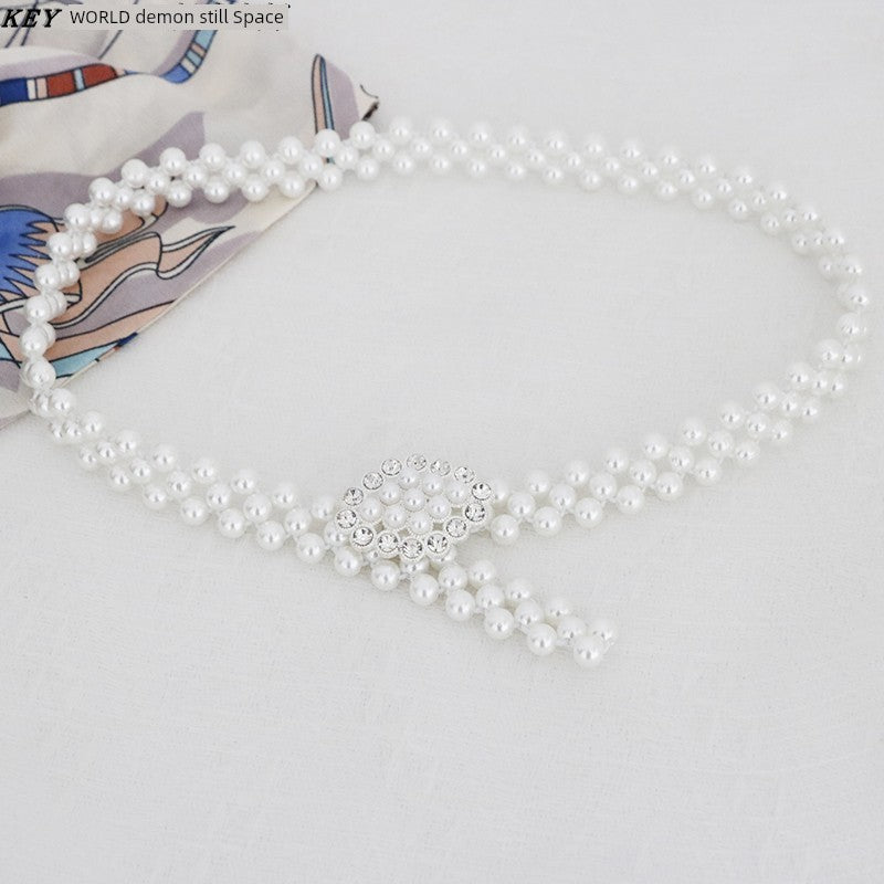 Women's Pearl Elastic Rhinestone Hanfu Waist Dress