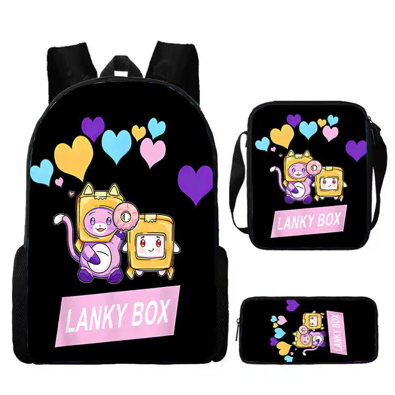 3Pcs Set LankyBox School Backpack with Shoulder Bags Pencil Case ,Cartoon Anime Games School Bags for Girls Boys  Kid Best Gift Viralgem Store