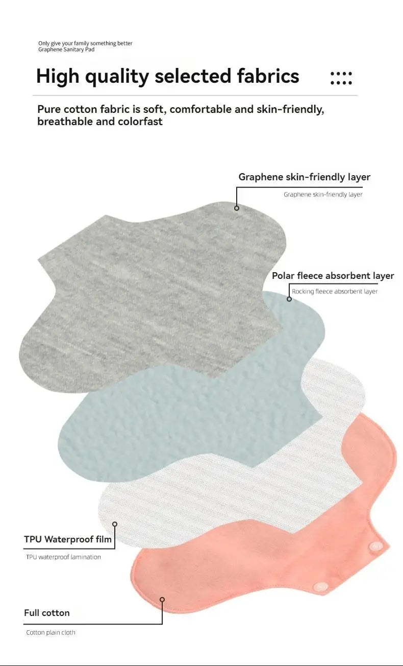 3Pcs Washable Graphene Menstrual Cloth Pads Set 19G 20*23Cm Reusable Soft Panty Liner Sanitary Pad Women Period Panties Pad