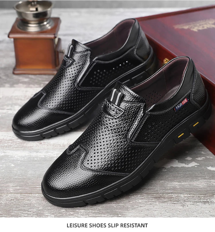 Summer Breathable Sandals for Men, Men's Cowhide Shoes, Hand-woven, Business Formal Leather Sandals, Dad's Shoes