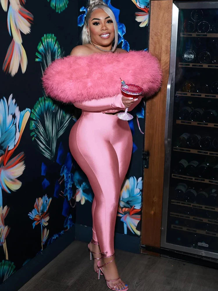 Weird Puss Furry Slash Neck Jumpsuits Woman Luxury Hipster Patchwork Trend Sexy Hollow Stretch Fitness Club Activity Overalls Viralgem Store