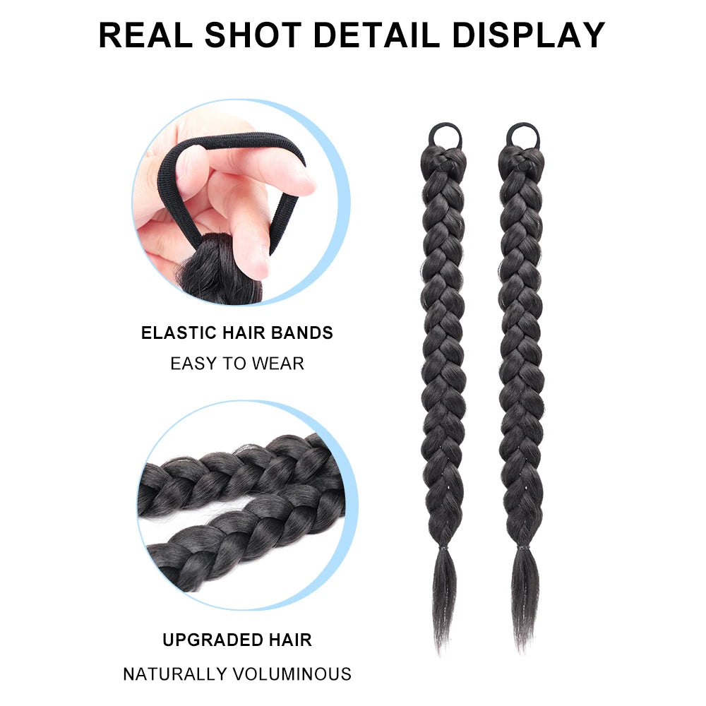 Synthetic Long Twist Braid Ponytail Extensions With Rubber Band Boxing Braided Hair Extensions For Women Daily Use Viralgem Store