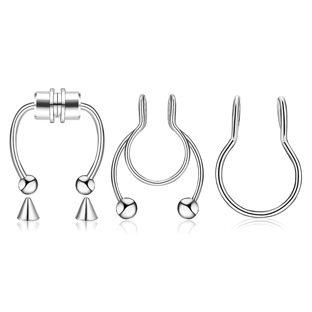 3Pcs Fake Nose Ring Magnetic Septum Ring Fake Nose Ring Hoop Stainless Steel Horseshoe Clip On Nose Ring No-Pierced Septum Ring