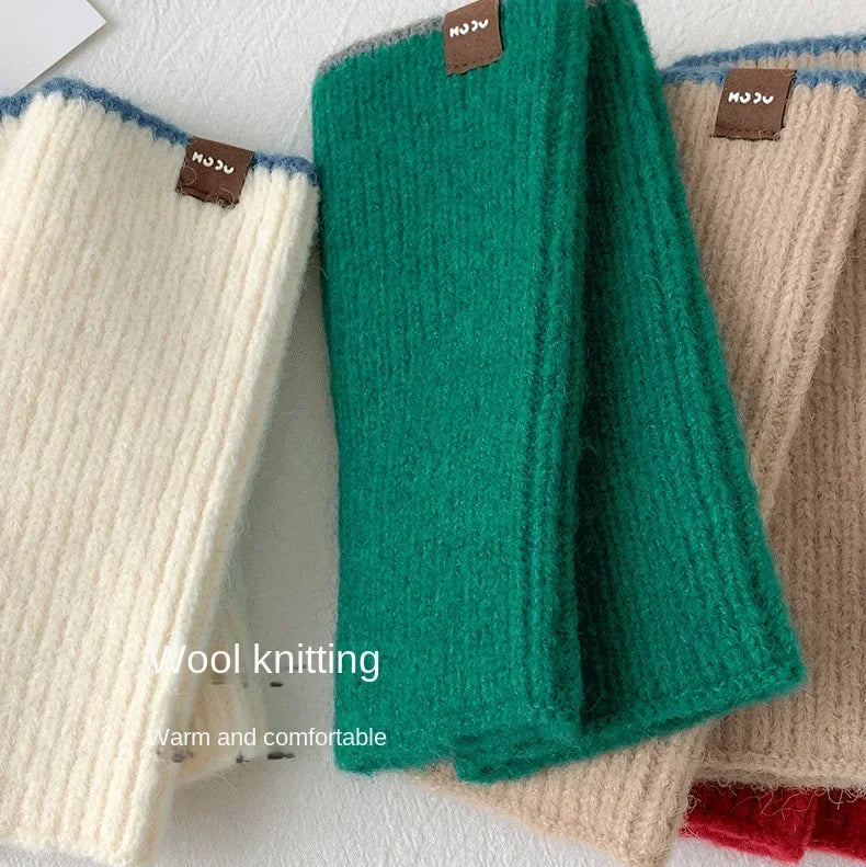 Warm Half Finger Knitted Gloves Autumn and Winter Fingerless Deer Cashmere Gloves Women Mittens Thumb Hole Short Gloves