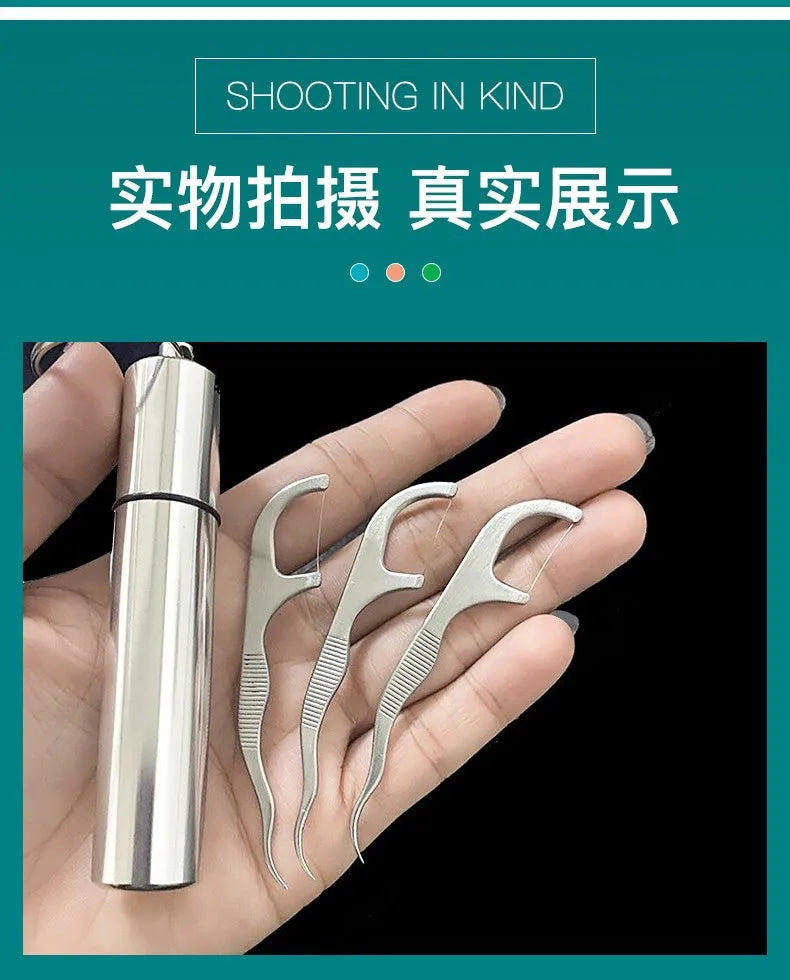 1Set Toothpick Set Metal Stainless Steel Oral Cleaning Tooth Flossing Portable Toothpick Floss Teeth Cleaner with Storage Tube