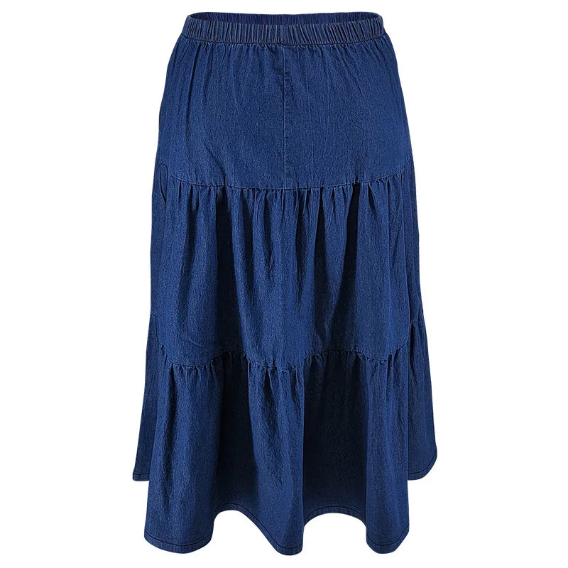 XL-5XL Plus Size Clothes 2024 Women's Button A-line High Waist Denim Skirt Office Lady Midi Jean Skirts Autumn Winter Skirt