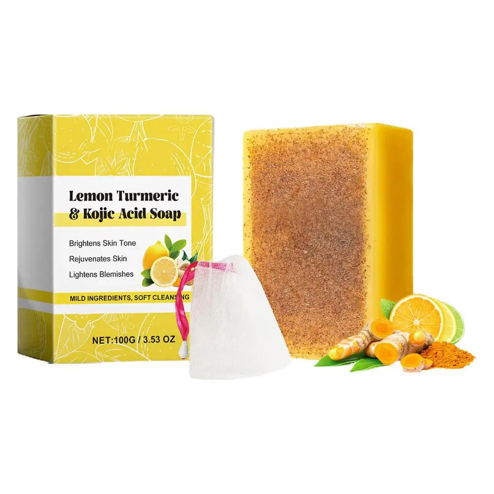 100g Lemon Turmeric Kojic Acid Soap Turmeric Face And Body Wash Clean Soap Bar, Firm Pores Lemon Turmeric Glowing Skin Care Soap