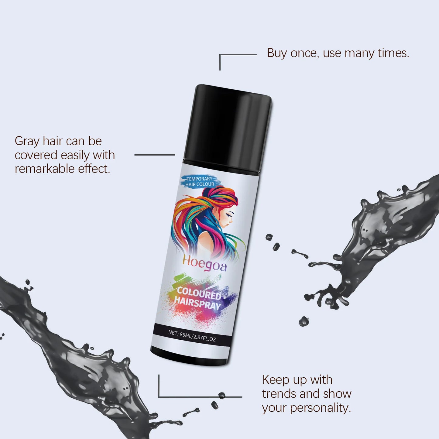 Temporary Hair Dye Spray Fast Remove White Grey Hair Back To Black Coloured Hairspray Travel Hair Dye Disposable Hair ColorSpray