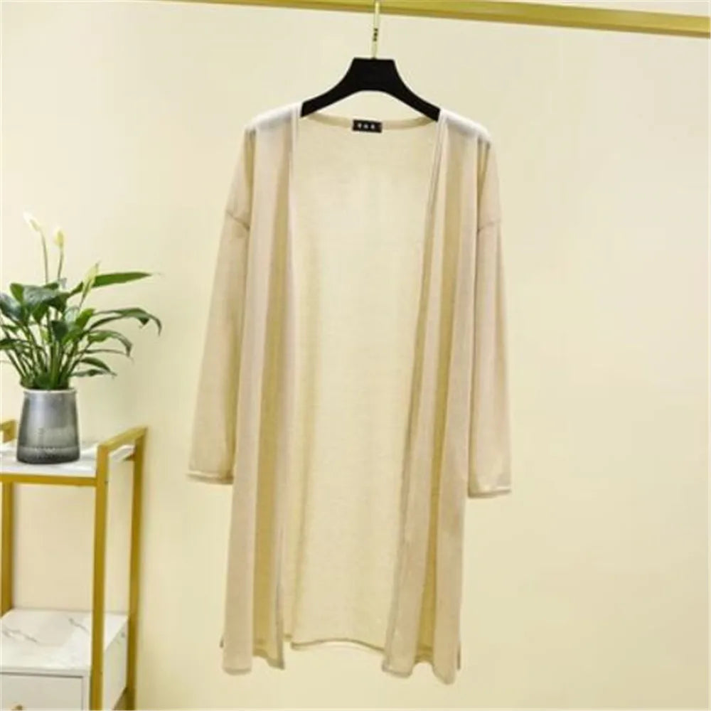 Spring Summer Cardigan Casual Night Dress Women New Long Sleeve Ice Silk Home Wear Loose Shirt Sun Protection Clothing ZY6583