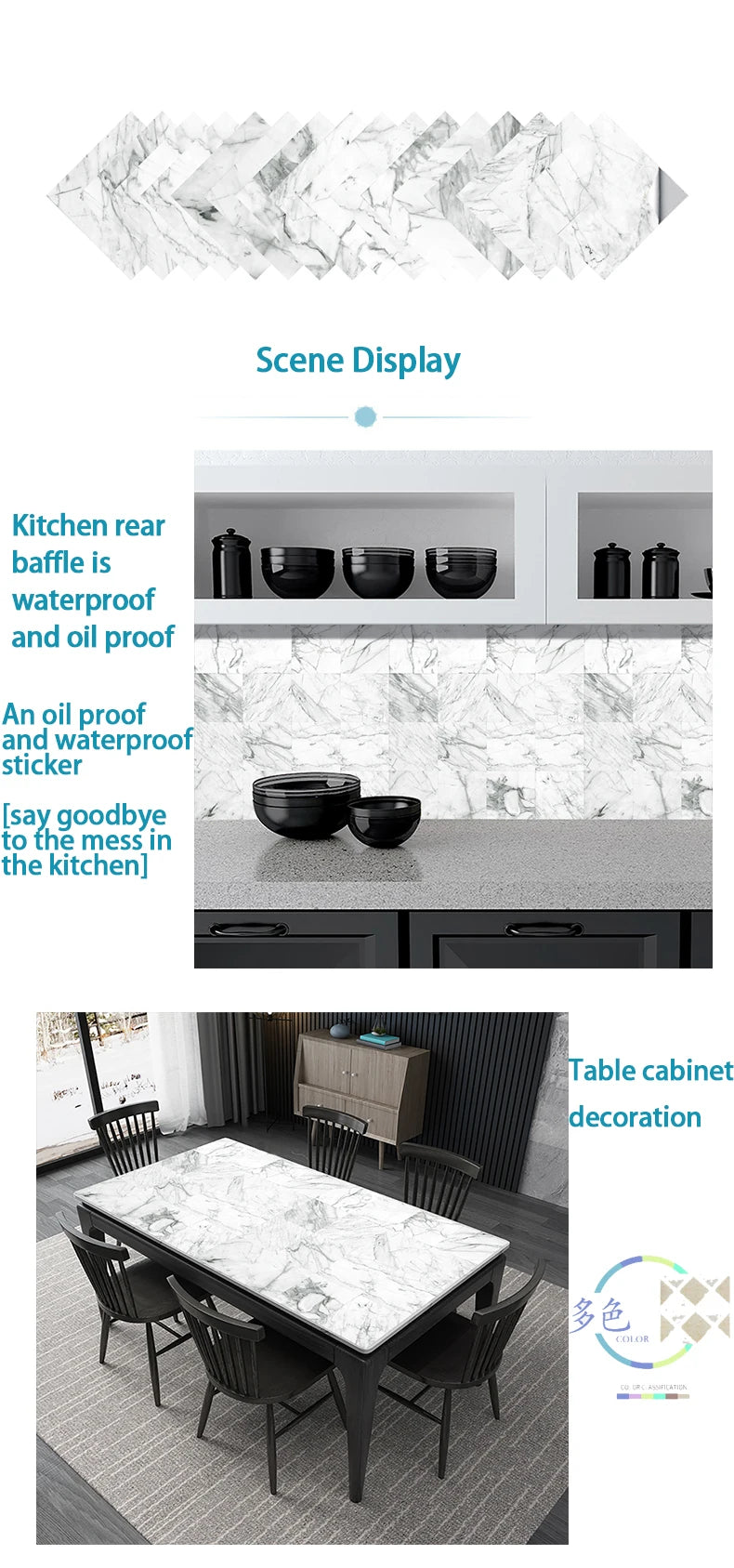 16pcs/set Black & White Tiles Sticker Kitchen Backsplash Wardrobe Bathroom Waterproof Peel & Stick Bright Film Art Wall Decals