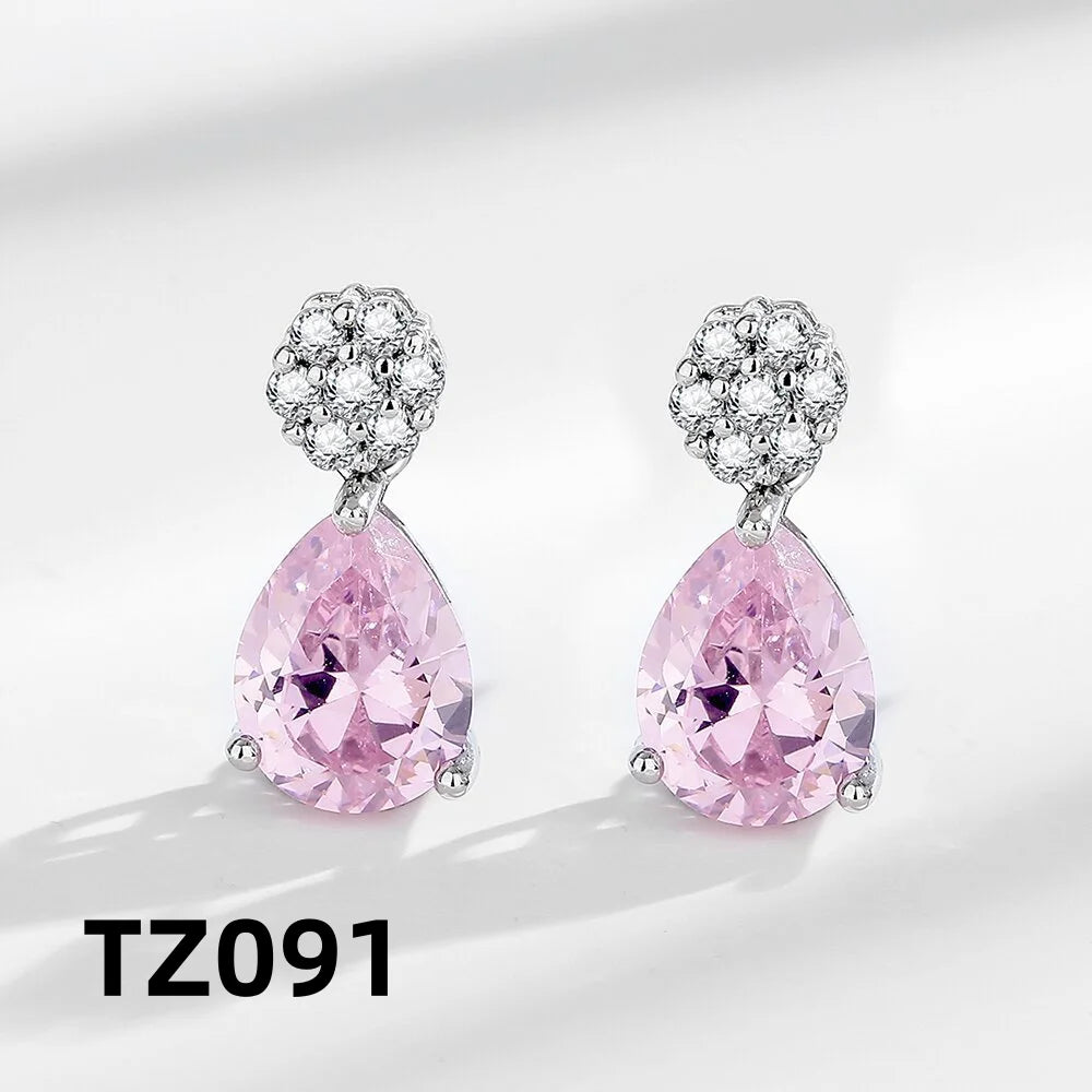 925 Sterling Silver Jewelry Set Shiny Rose Quartz Zircon Women Necklace Earrings Birthday Wedding Party Jewelry Gift Viralgem Store