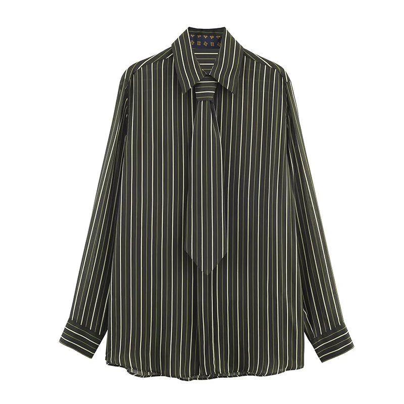 Womens Striped Shirt With Tie And Turn Down Collar Long Sleeves Fashionable And Versatile A Must Have Item For Spring And Autumn Freshlook Styles