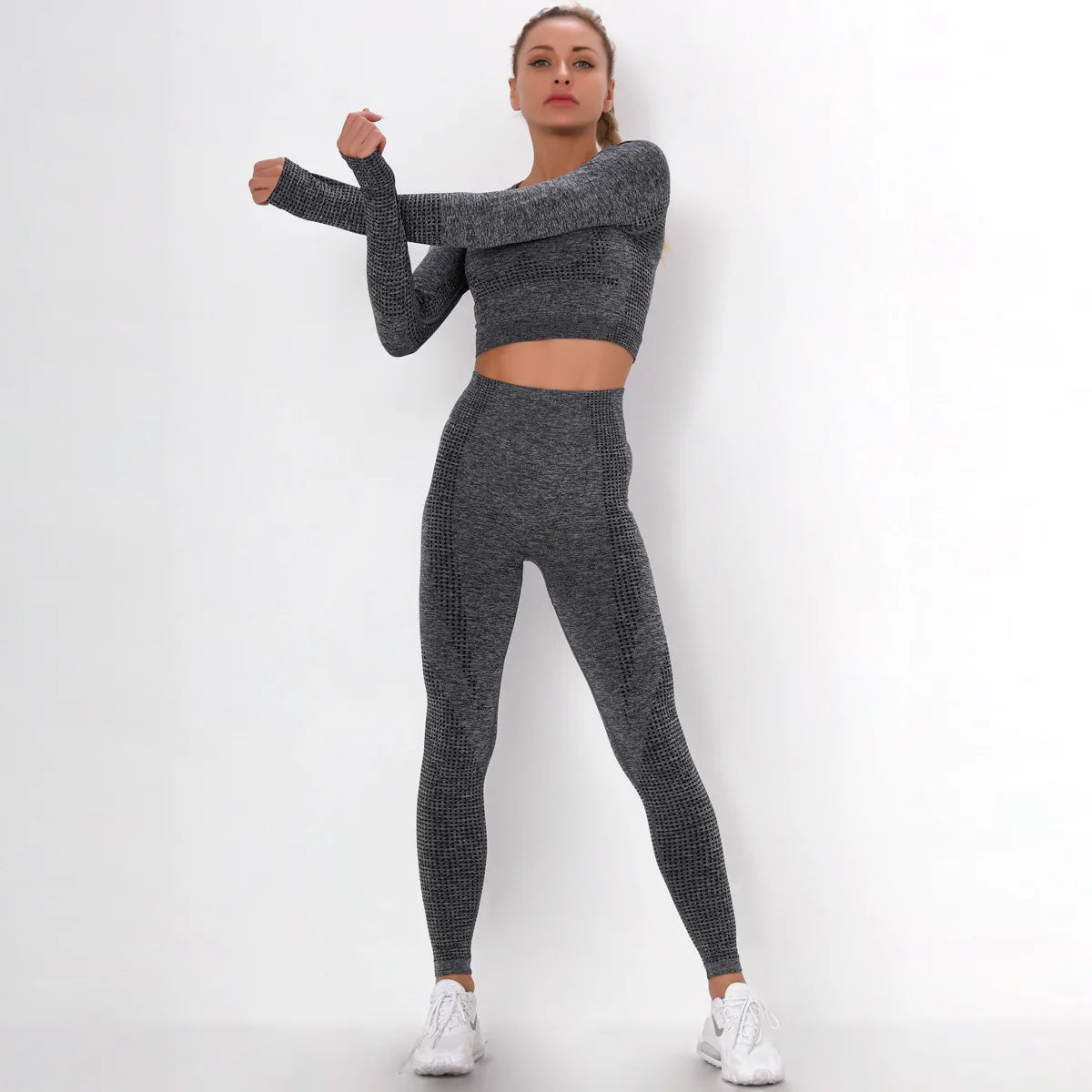 Women Seamless Gym Set Long Sleeve Top High Waist Belly Control Sport Leggings Gym Clothes Seamless Sport Suit Sexy Booty Girls Viralgem Store